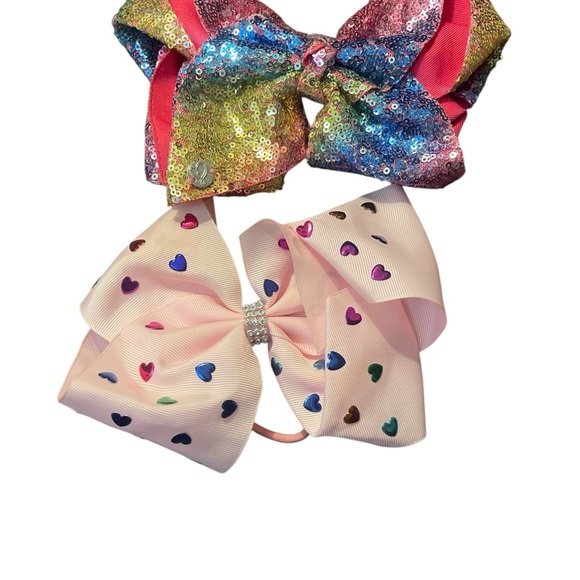 #64 Jojo Siwa Multicolor Sequin and Pink Heart Bow Set - Picture 1 of 2
